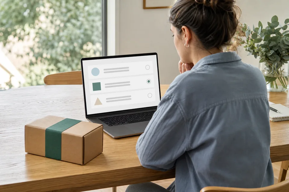 A parcel sender comparing three courier rate options on a laptop